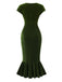 Robe de sirène en velours vert à col en V et boutons des années 1930