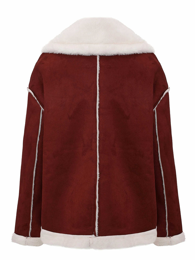 Veste à revers en peluche avec poches et boucle années 1940