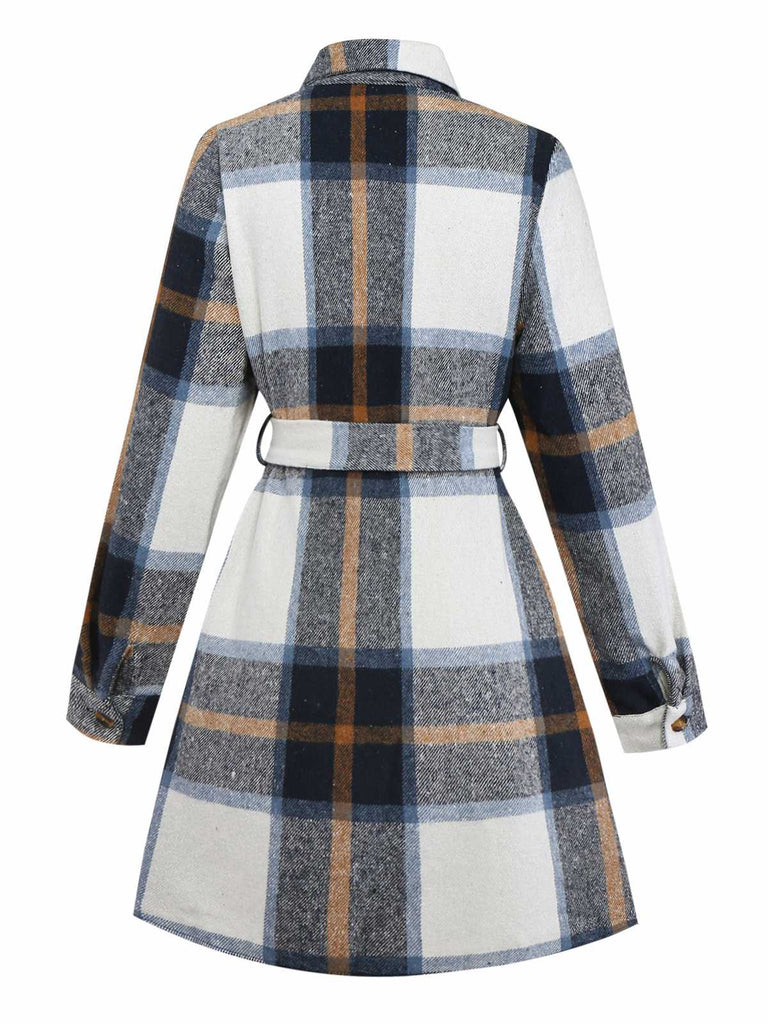 Robe-chemise carreaux multicolores avec ceinture années 1960