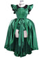 Ensemble de costumes en satin vert inspiré de Mercredi Addams des années 1950