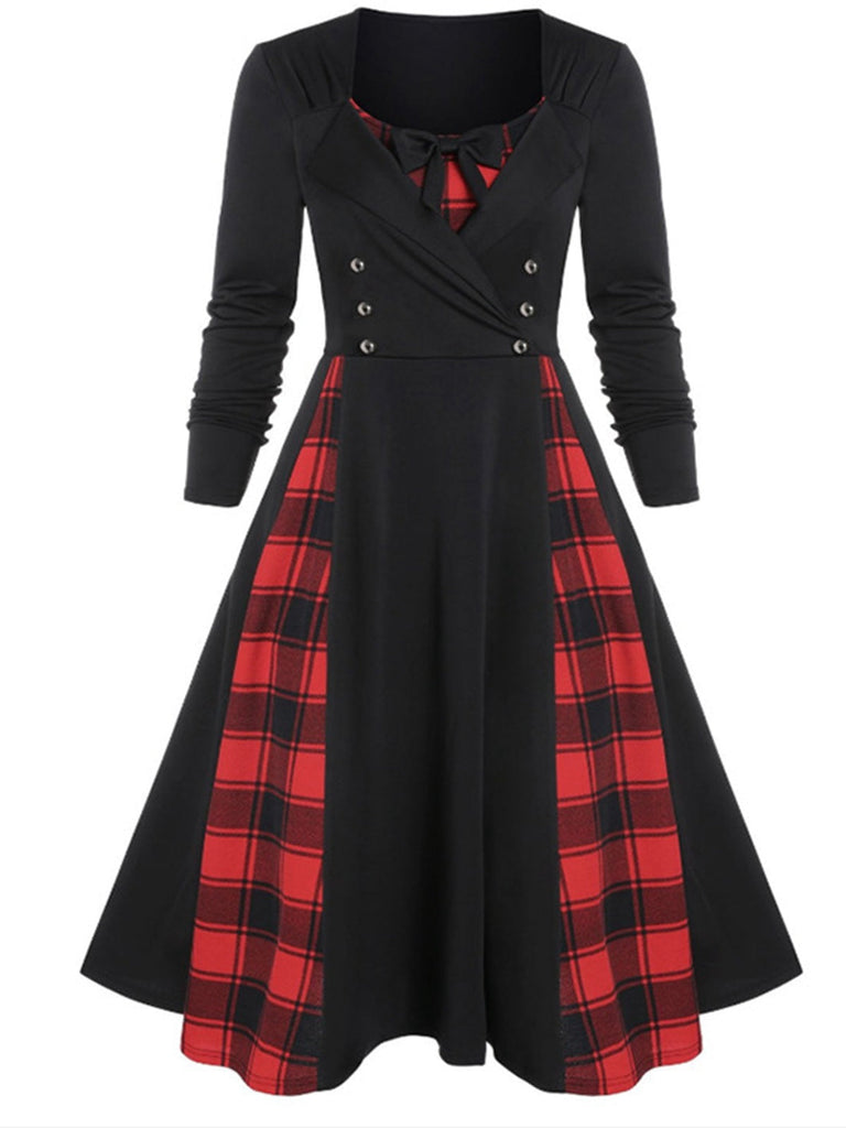Robe plissée patchwork à carreaux des années 1950