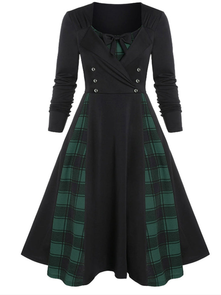 Robe plissée patchwork à carreaux des années 1950