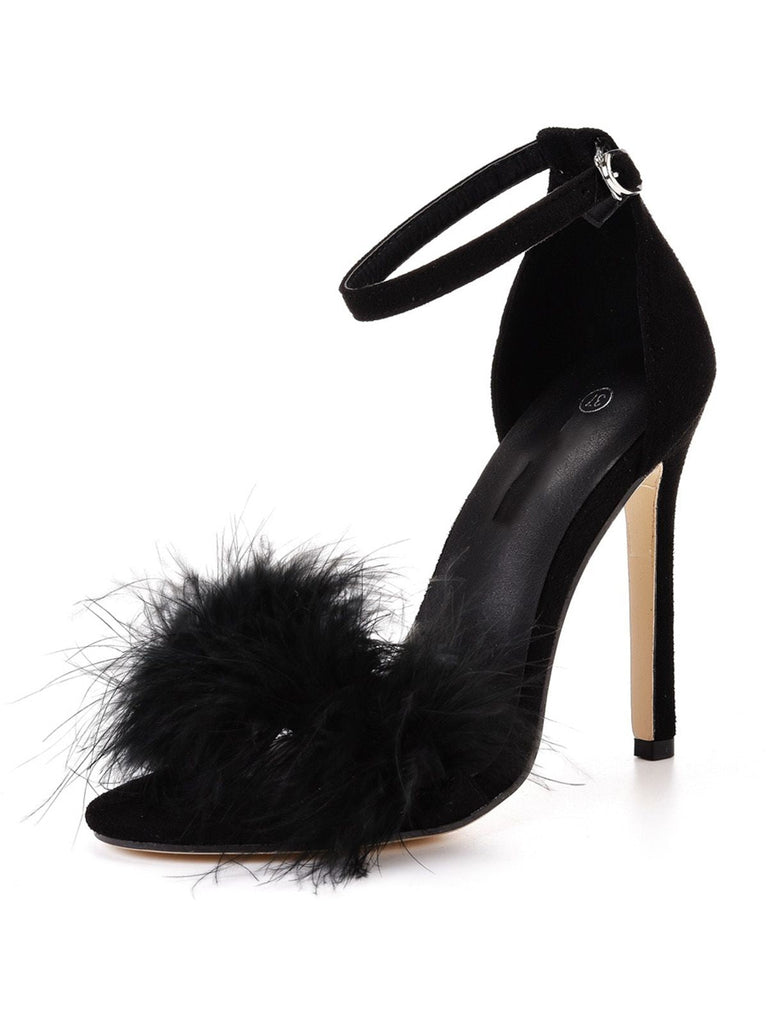 Escarpins à bride en daim et plumes