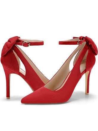 Chaussures Daim Nœud Bride Cheville Bout Pointu Talon Haut