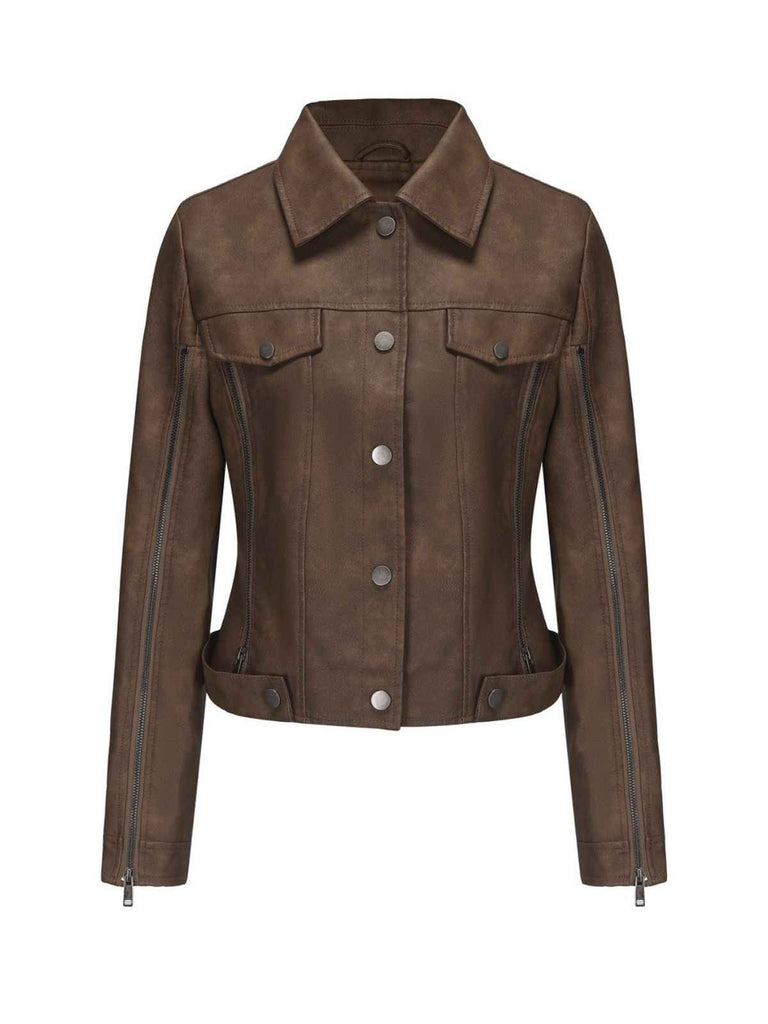 Veste de moto en cuir à fermeture éclair multiple années 1960
