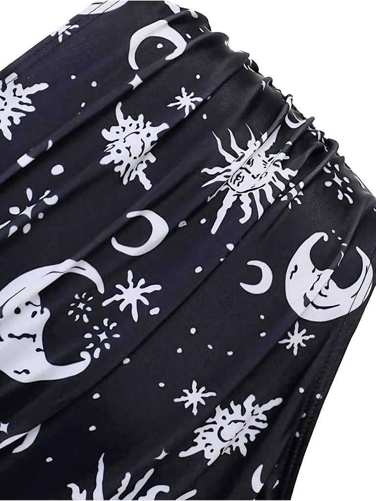 Ensemble bikini gothique noir à bretelles motif galaxie années 1980