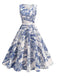 Robe motif paysage en porcelaine sans manches avec ceinture des années 1950