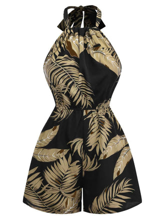 Combishort licou tropicales feuilles de palmier années 1950