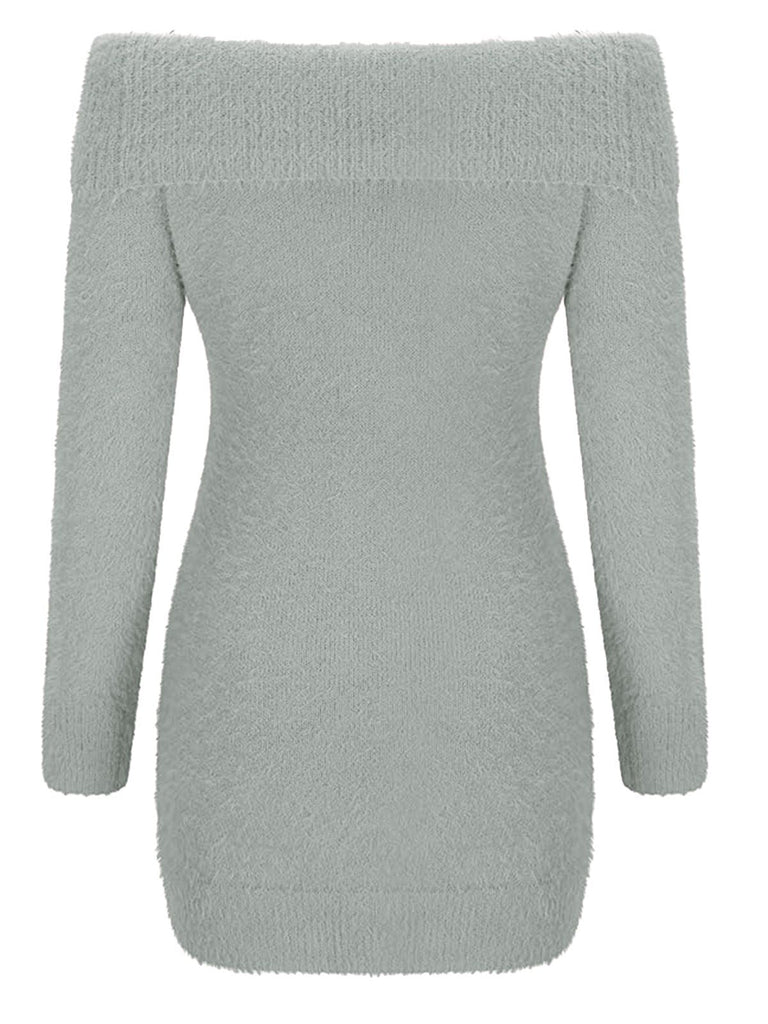 Robe à épaules dénudées manches longues en mohair des années 1980