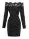 Robe noire en dentelle avec éclaboussures argentées métallisées années 1980