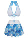 Bikini bleu imprimé floral volanté années 1960