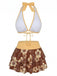 Bikini bleu imprimé floral volanté années 1960