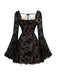 Robe noire en dentelle florale manches évasées des années 1950