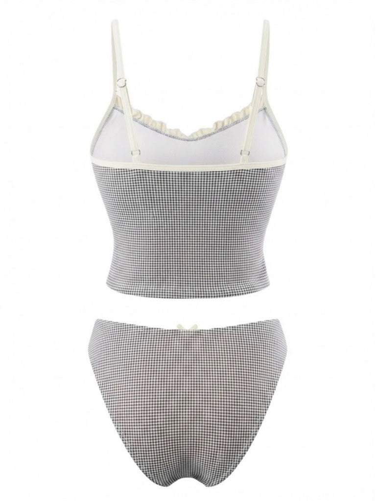 Ensemble De Tankini Bords Dentelle À Carreaux Rouge Année 1950