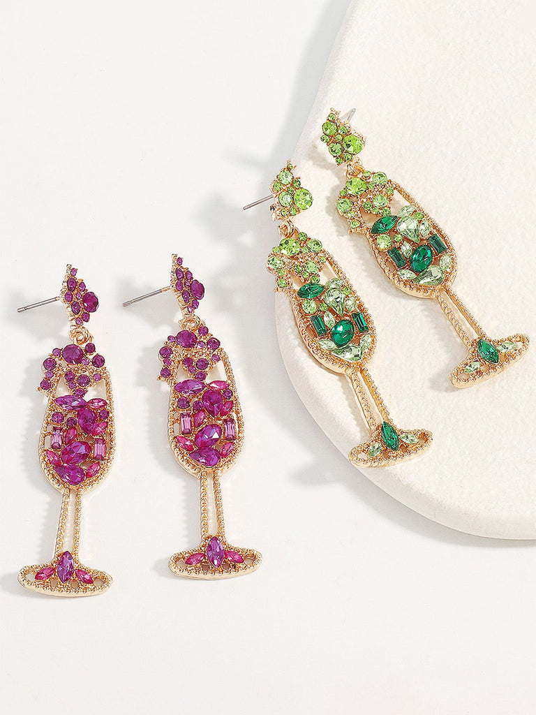 Boucles d'oreilles en forme de verre à champagne perles et pierres précieuses