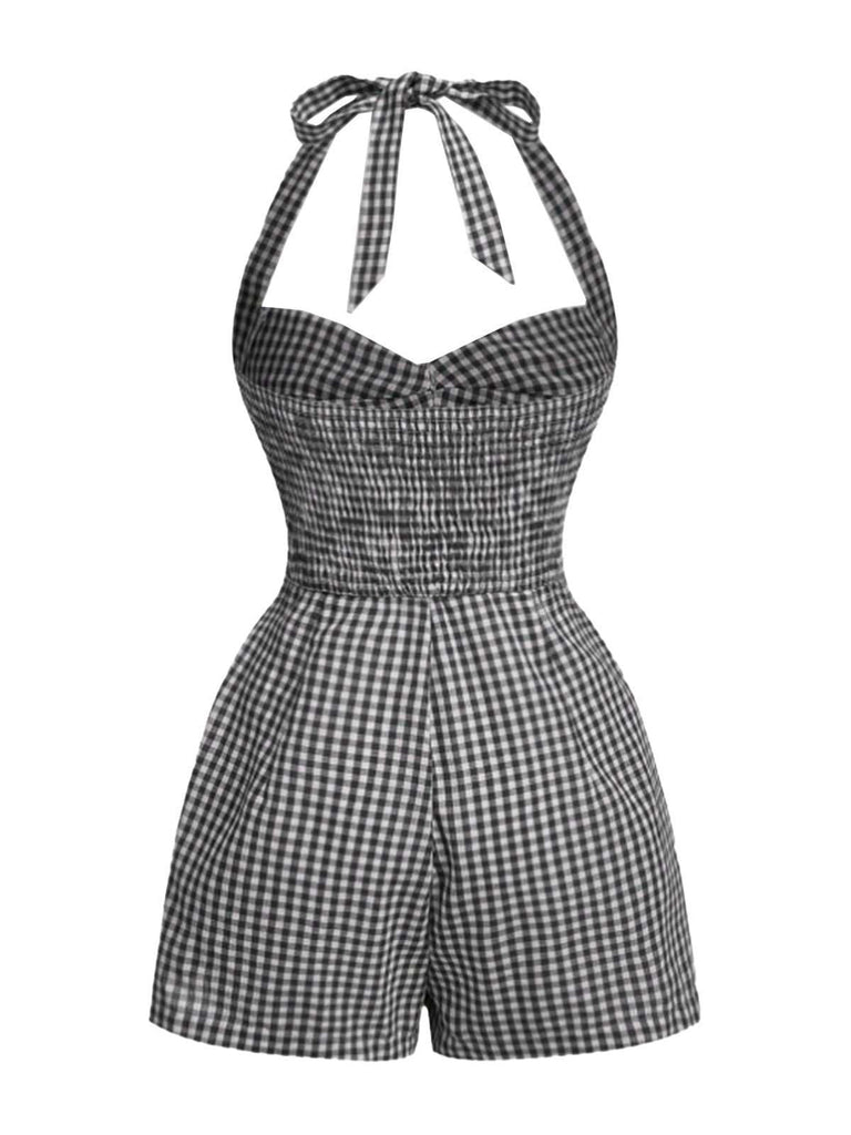 Combishort dos nu à carreaux vichy et nœud des années 1950
