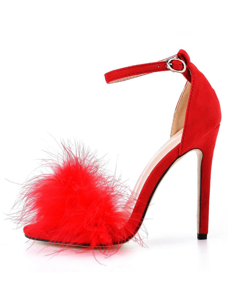 Escarpins à bride en daim et plumes