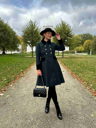 Manteau à Boutons Uni Vert Foncé Années 1950