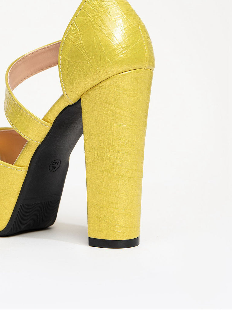 Escarpins vintage à talons hauts épais en cuir PU