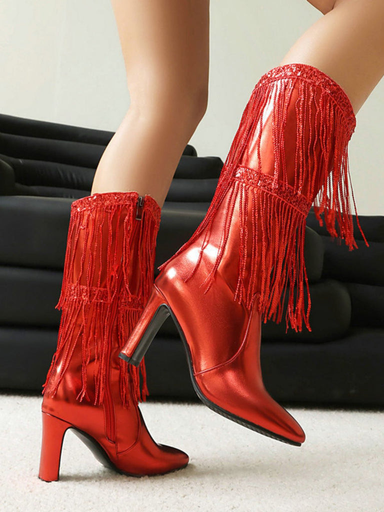 Bottines disco métallisées à franges et bout pointu