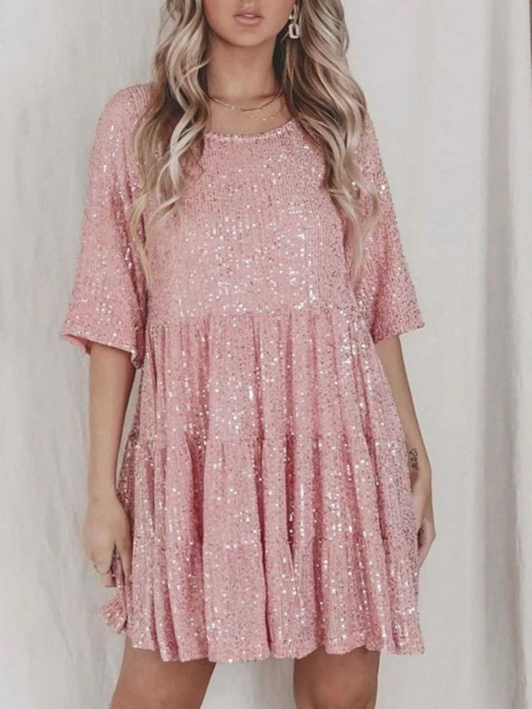 Robe babydoll paillettes et volants années 1960