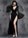 Robe noire gothique à manches évasées en dentelle années 1980