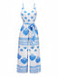 Combinaison bleue à bretelles imprimé coquillages avec ceinture années 1930