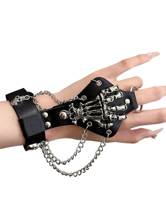 Bracelet de doigt en cuir et chaîne de main squelette punk