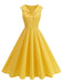 Robe sans manches col marin et nœud papillon couleur unie années 1950