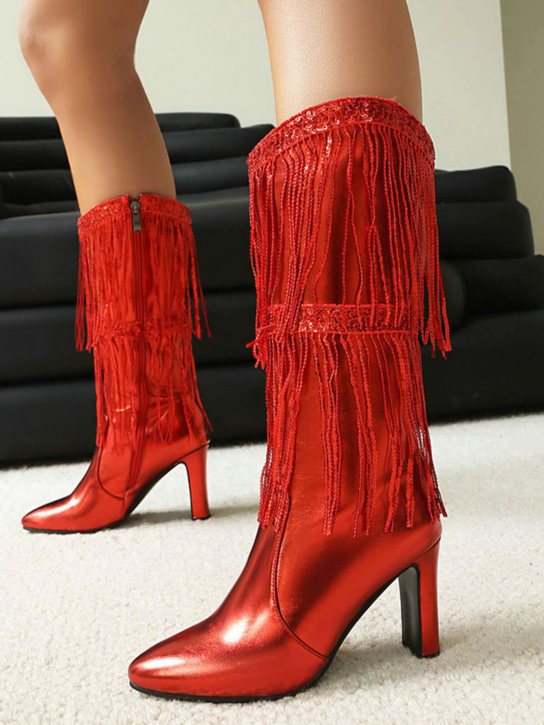 Bottines disco métallisées à franges et bout pointu