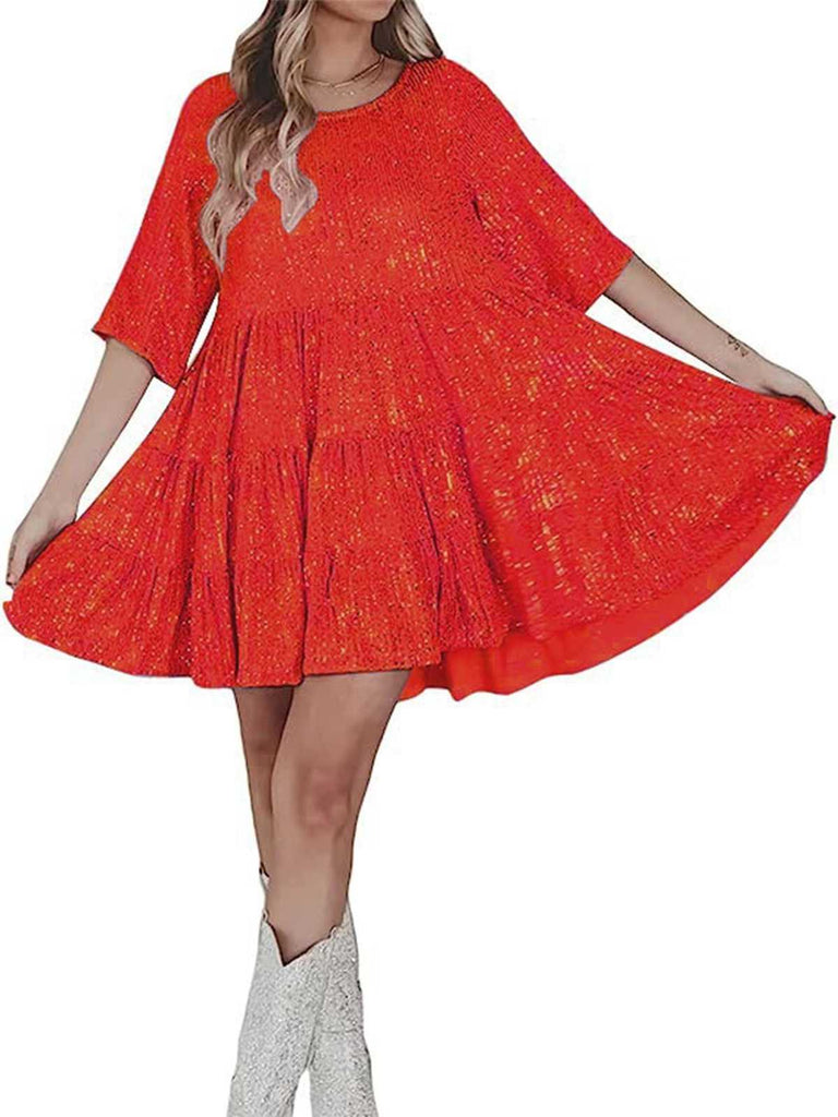 Robe babydoll paillettes et volants années 1960