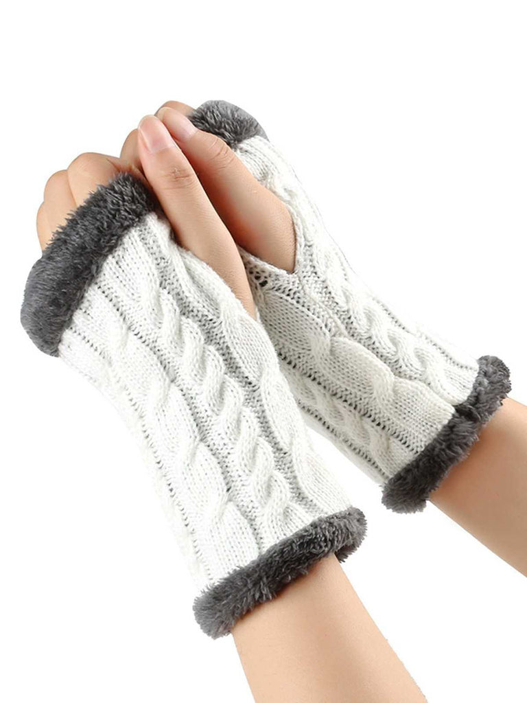 Gants d'hiver tricotés sans doigts avec bordure en fausse fourrure