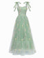 Robe verte en maille fleurie brodée à épaules dénudées des années 1930
