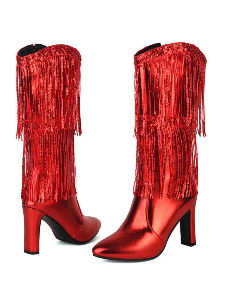 Bottines disco métallisées à franges et bout pointu