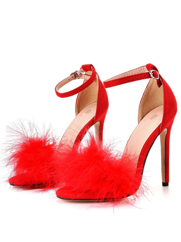 Escarpins à bride en daim et plumes