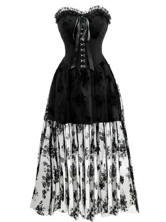 Robe corset tube noire gothique en maille années 1970