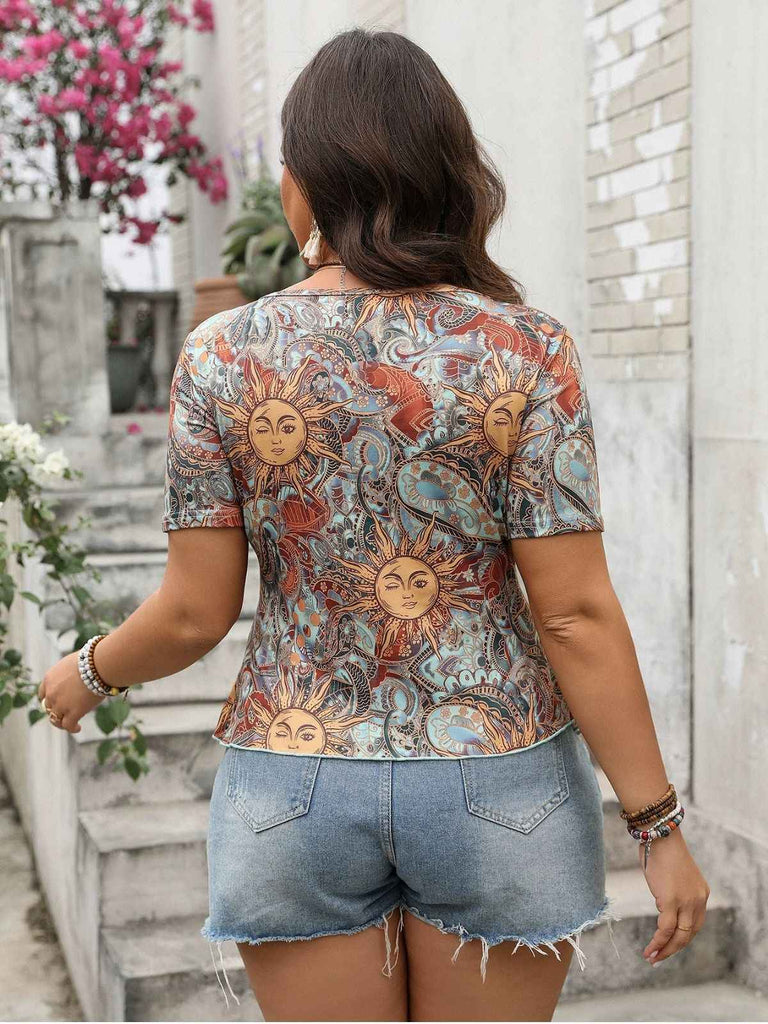 [Grande taille] Haut multicolore bohème nœud et soleil années 1970