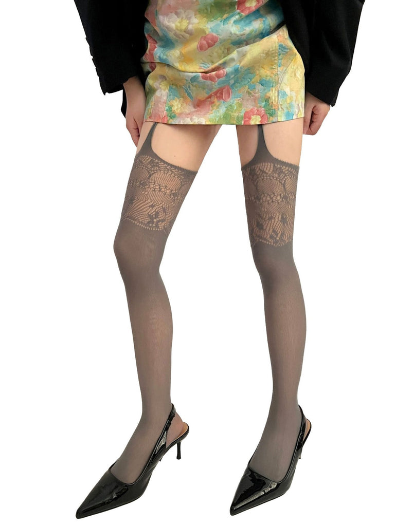 Collants porte-jarretelles vintage en dentelle unie