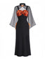 Robe orange en dentelle fleurie avec châle et chapeau des années 1940