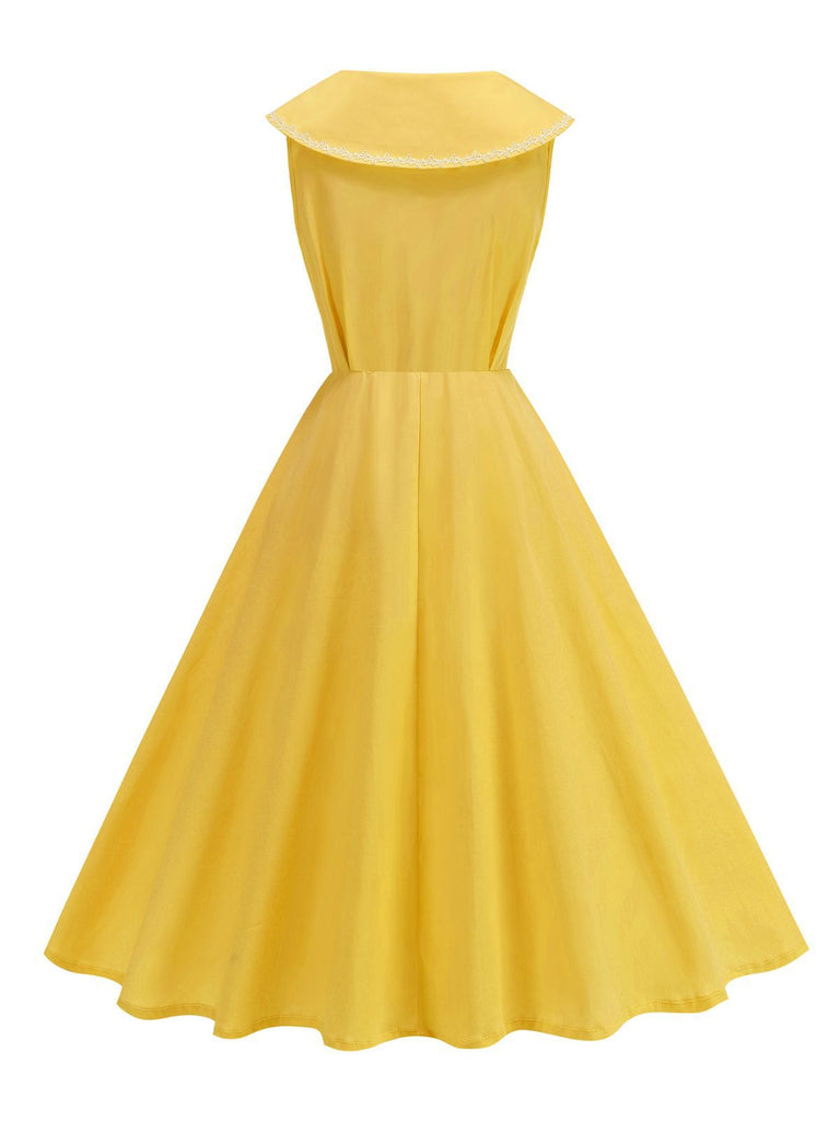 Robe sans manches col marin et nœud papillon couleur unie années 1950
