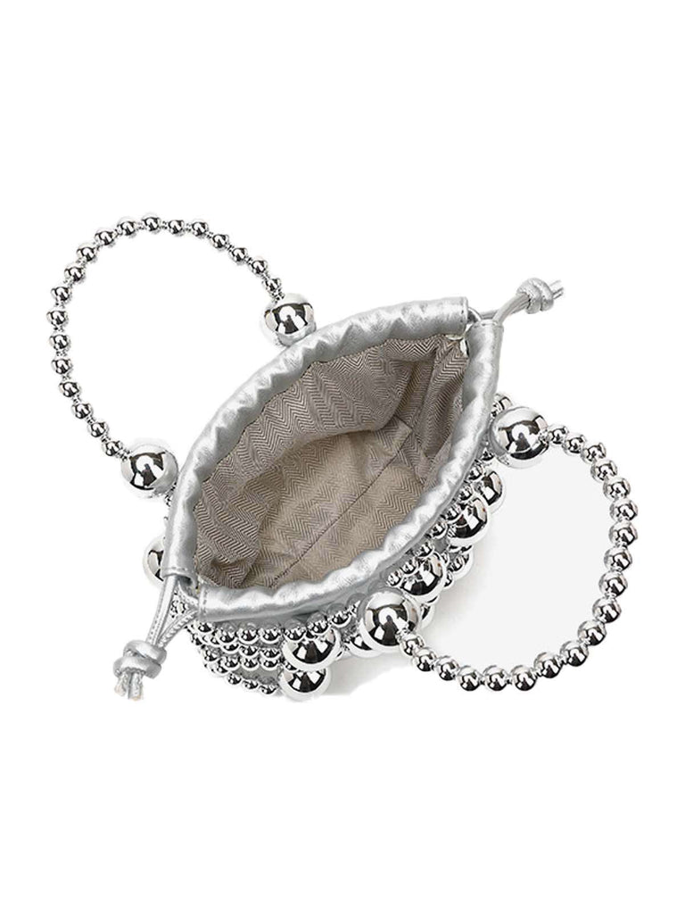Mini sac seau à cordon de serrage et perles métalliques