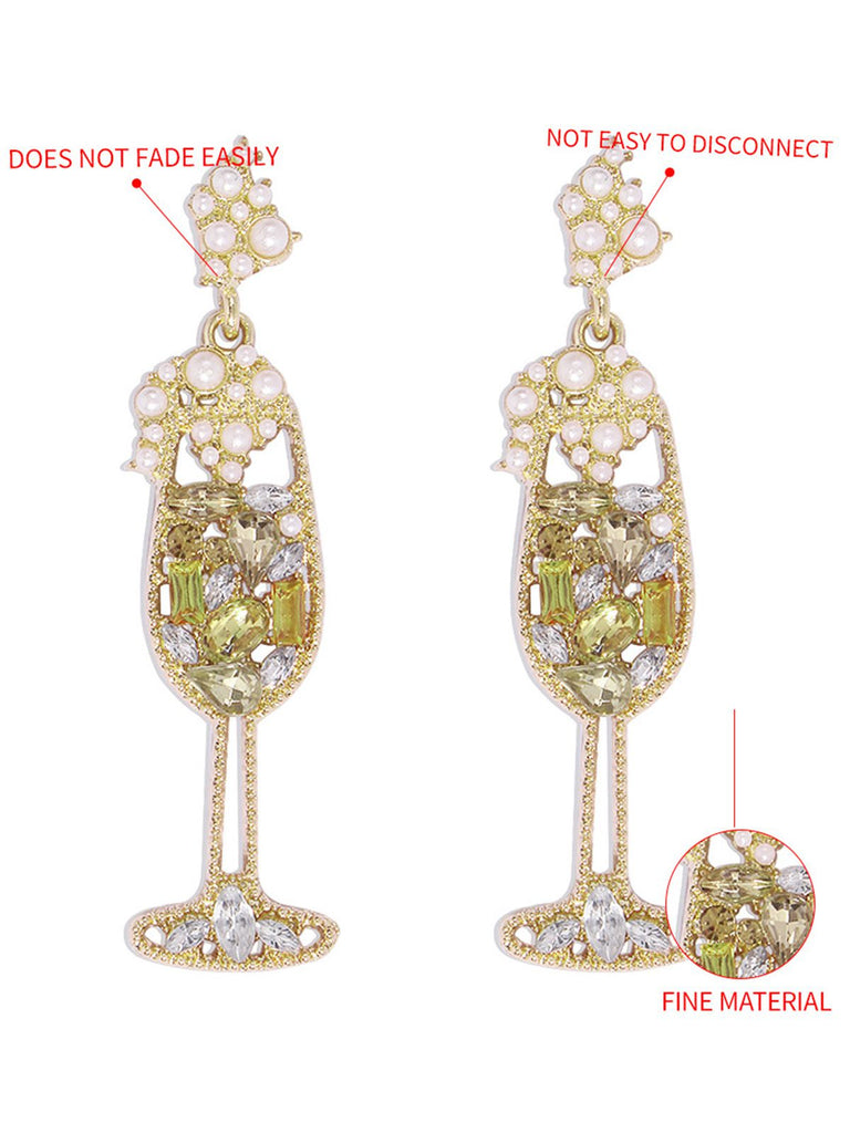 Boucles d'oreilles en forme de verre à champagne perles et pierres précieuses