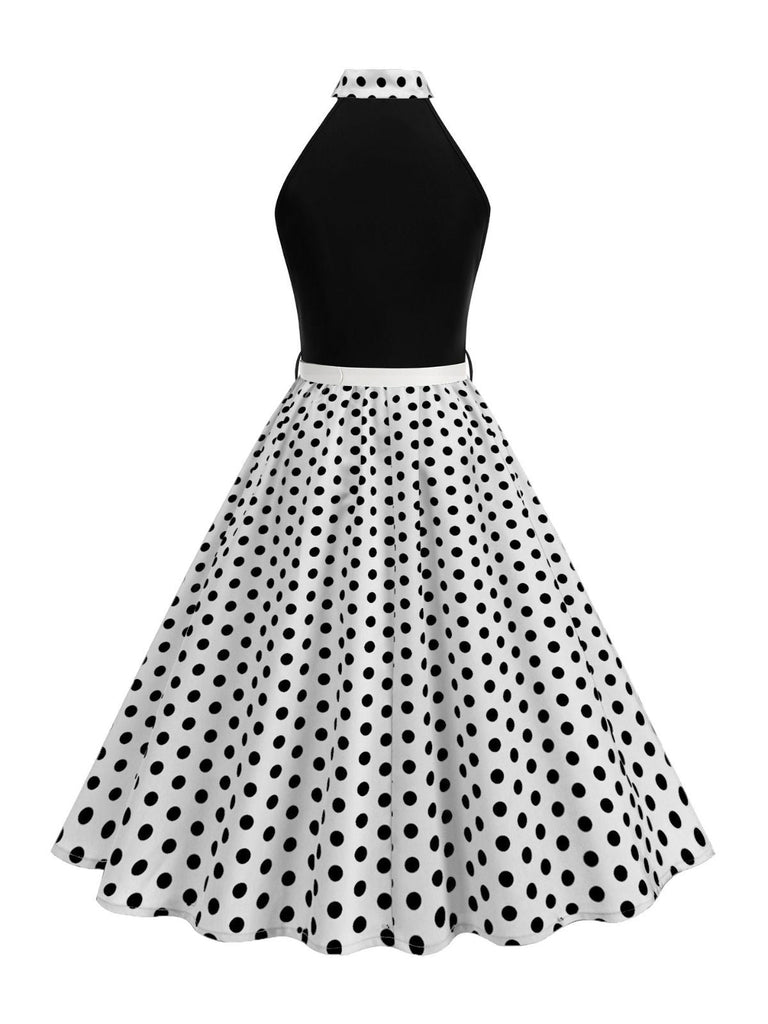 Robe Ceinturée Nœud Papillon Col Pois Années 1950