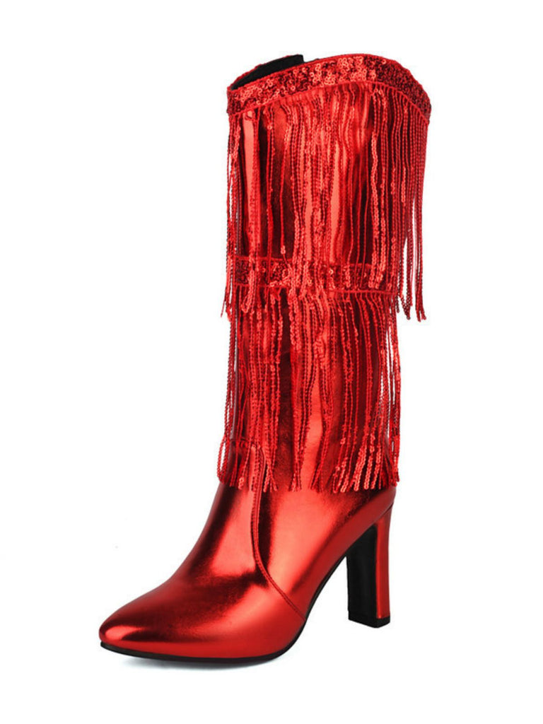 Bottines disco métallisées à franges et bout pointu
