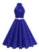 Robe Ceinturée Nœud Papillon Col Pois Années 1950