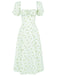 Robe fendue à col carré à petites fleurs des années 1940