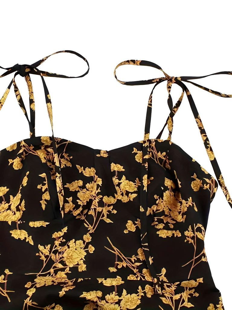 [Grande taille] Robe orange bretelles lacets petites fleurs des années 1940