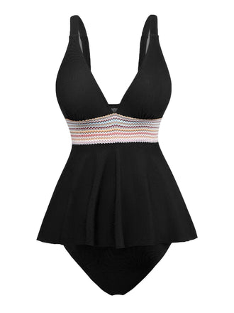 2PCS Maillot de bain patchwork en sangle style bohème des années 1940