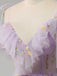 Robe Bleue fendue en tulle fleurs années 1970