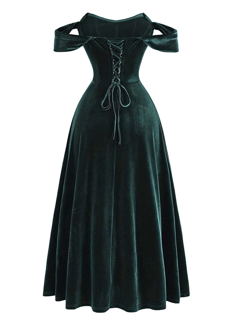 Robe de soirée corsetée en velours rouge bordeaux années 1930